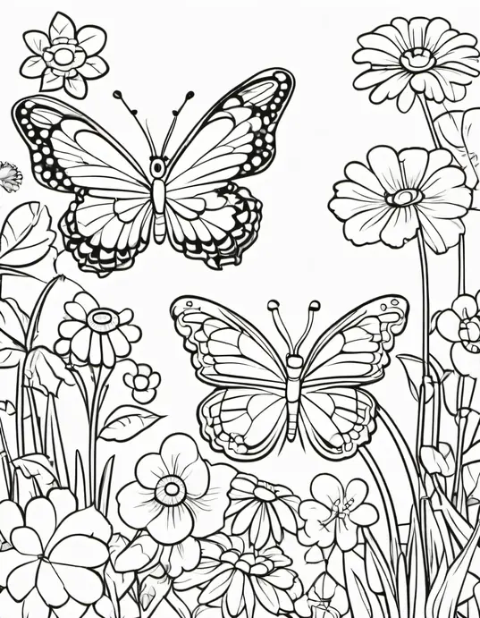 Butterfly Garden Coloring Page for Kids