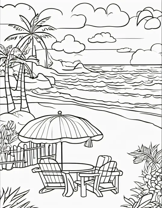 Sunny Beach Coloring Page for Kids