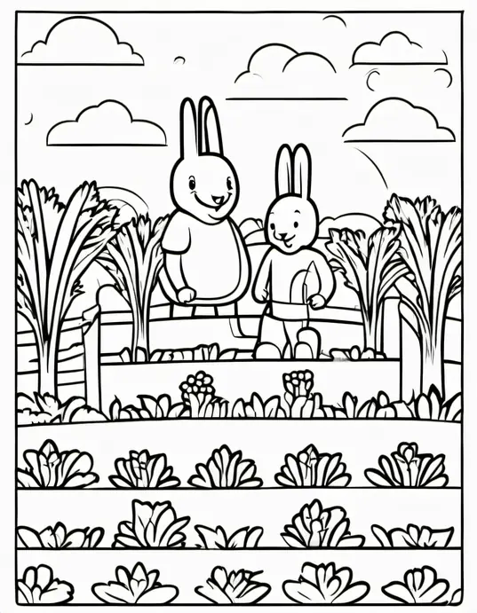 Colorful Carrot Garden for Kids to Color