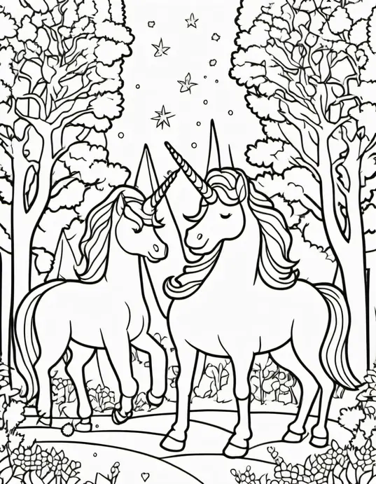 Magical Unicorn Forest Coloring Page