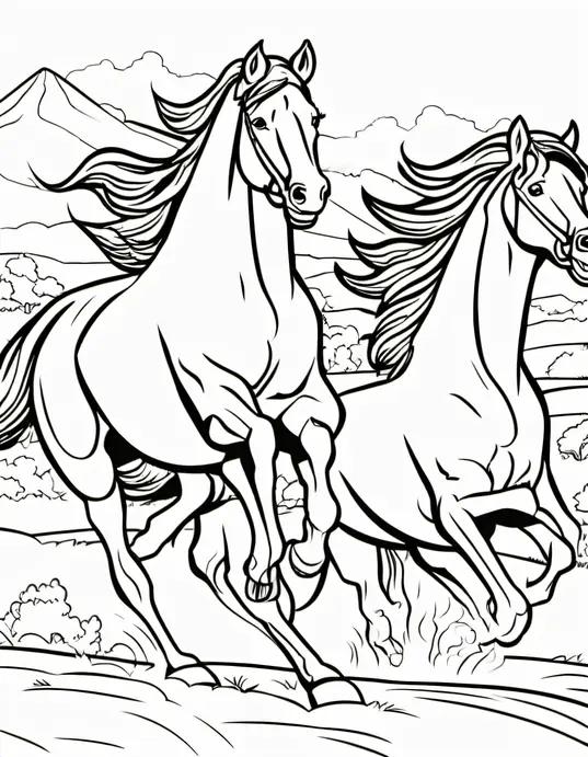 Color and Play: Stampeding Wild Horses Coloring Scene