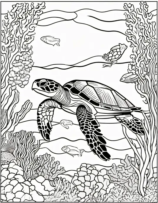 Pixel Art Ocean Turtle Coloring Page