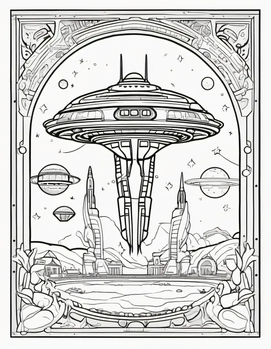 Extraterrestrial Spacecraft Coloring Scene