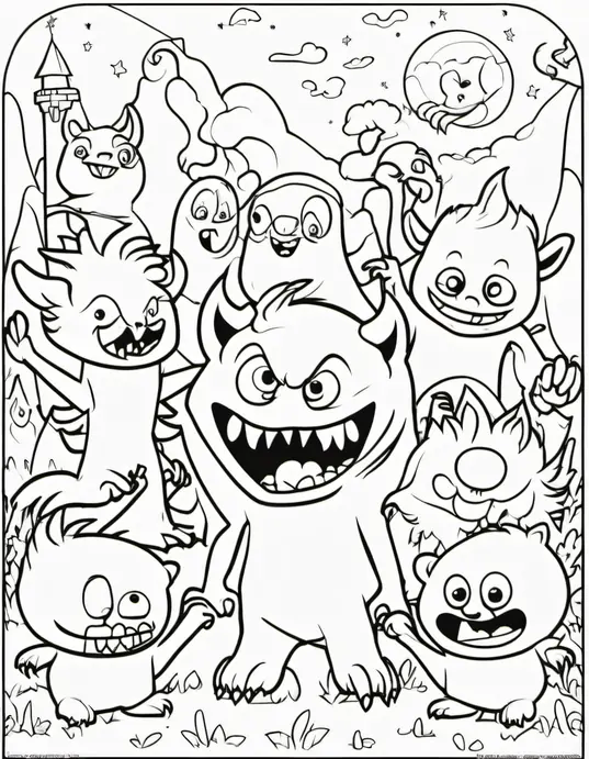 Spooktacular Glow-in-the-Dark Monster Coloring Scene