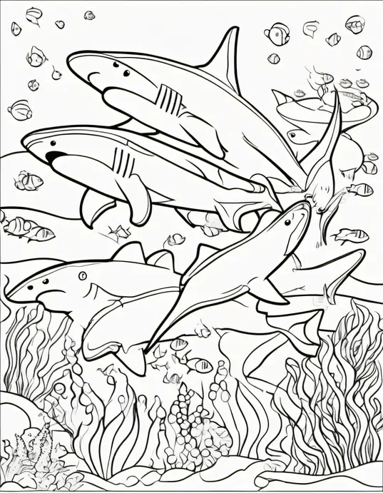 Underwater Shark Party Coloring Page