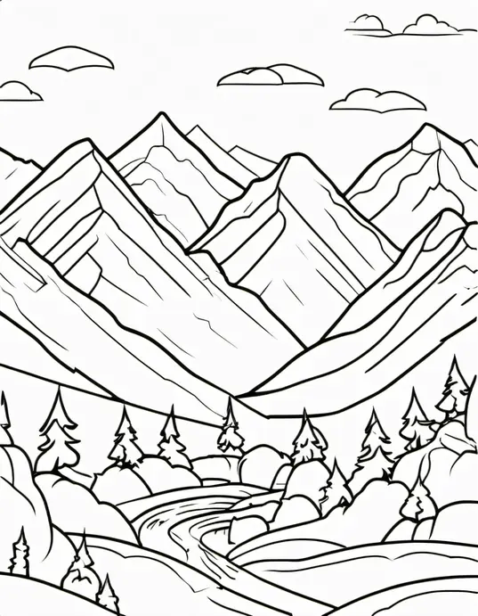 Colorful Sunset Mountain Peaks for Kids to Create
