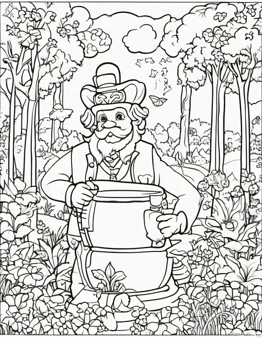 Lucky Leprechaun Forest Coloring Page for St. Patrick's Day