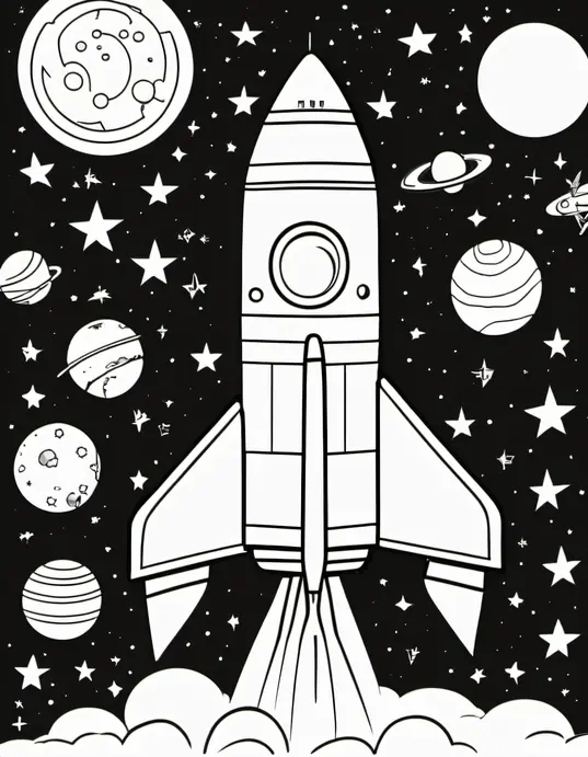 Space Rocket Coloring Scene for Kids