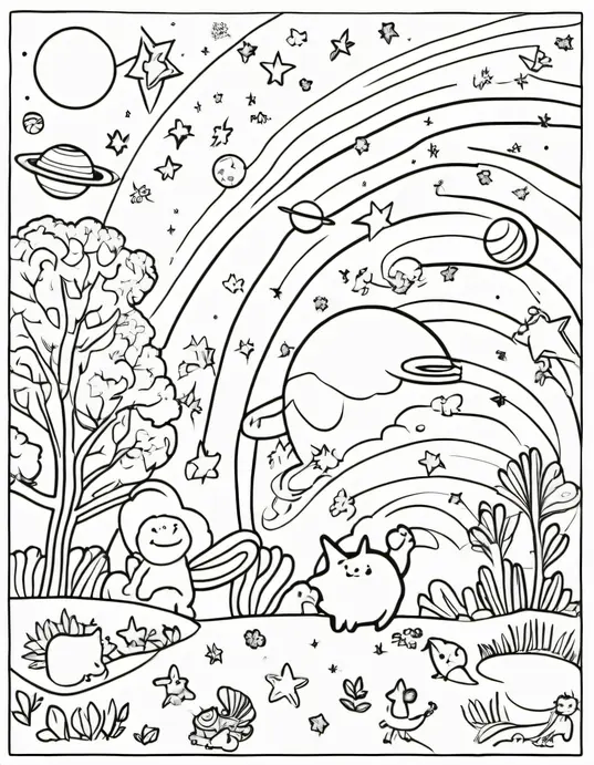 Color Starry Night Sky Creatures