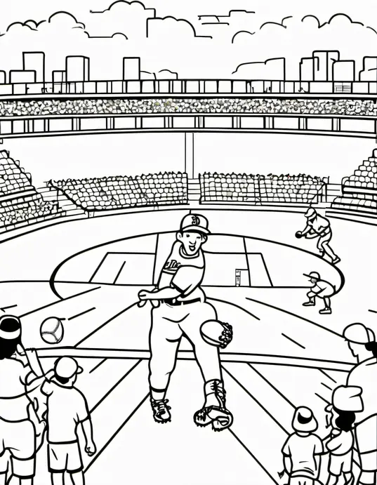Color Baseball Players in Sunny Stadium Playground