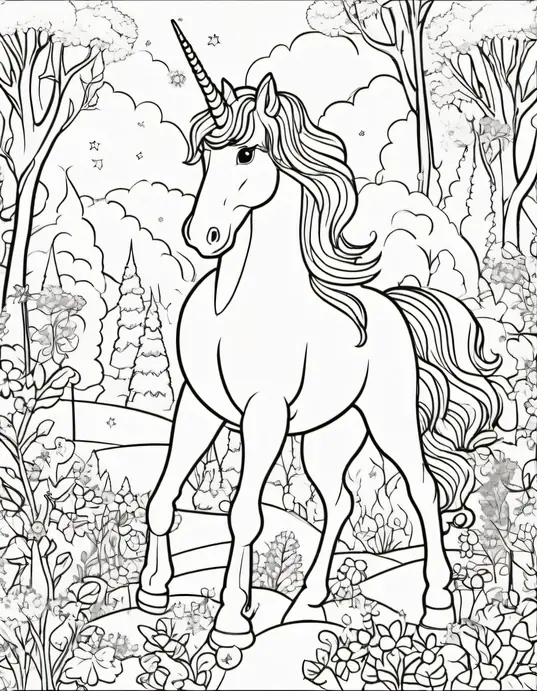 Magical Unicorn Forest Coloring Page
