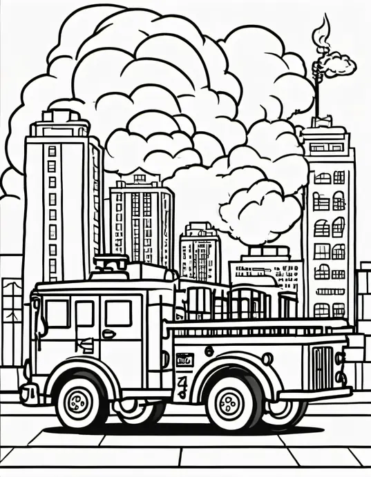 Fire Truck Coloring Scene for Kids