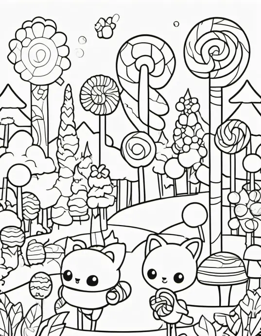 Sweet Candyland Coloring Scene: Lollipop Forest Adventure
