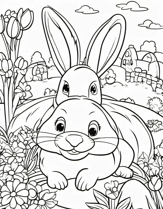 Easter Bunny Garden Coloring Page