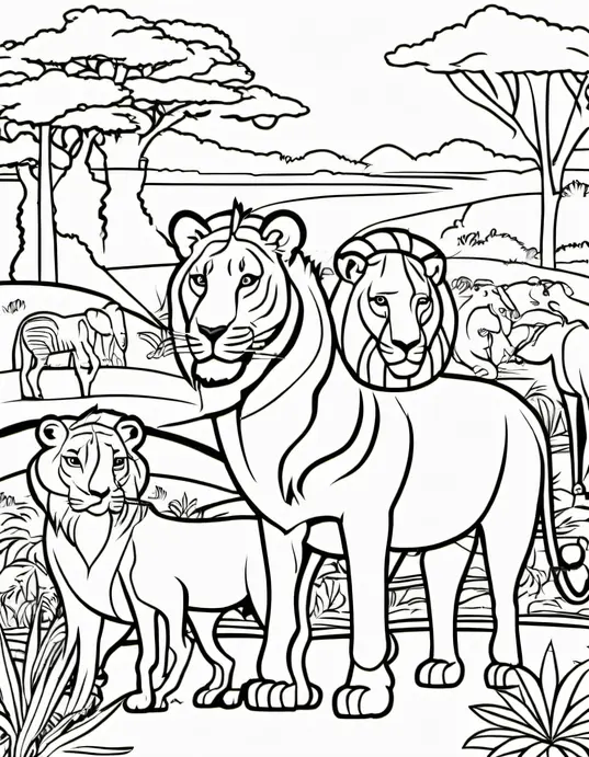 Exotic African Safari Animals Coloring Page
