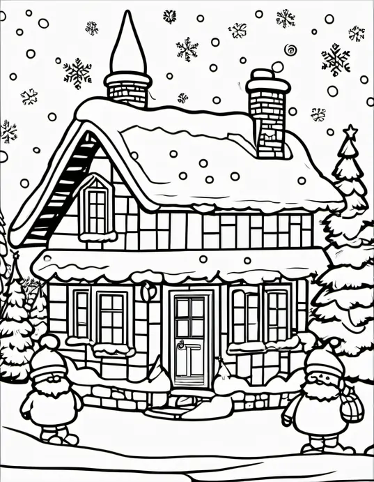 Santa's Snowy Workshop Coloring Page
