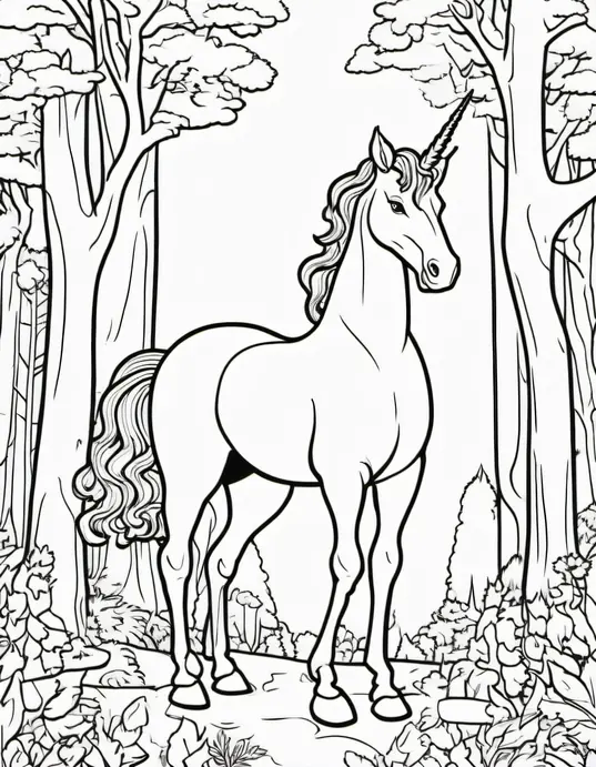 Enchanting Unicorn Forest Coloring Page