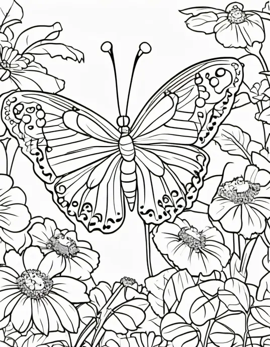 Butterfly Garden Coloring Page for Kids
