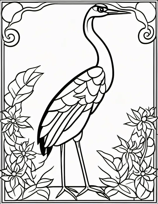 Exciting Crane Coloring Page for Kids