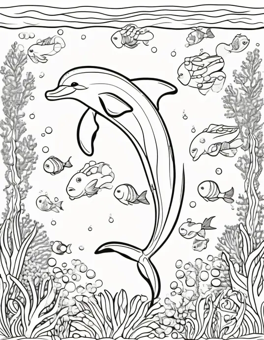 Underwater Dolphin Coloring Adventure Scene