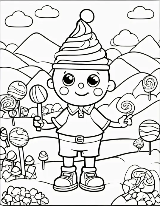 Sweet Candyland Coloring Page for Kids