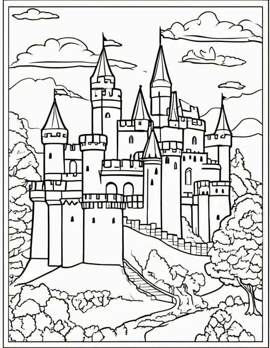 Enchanting Medieval Castle Coloring Scene for Kids