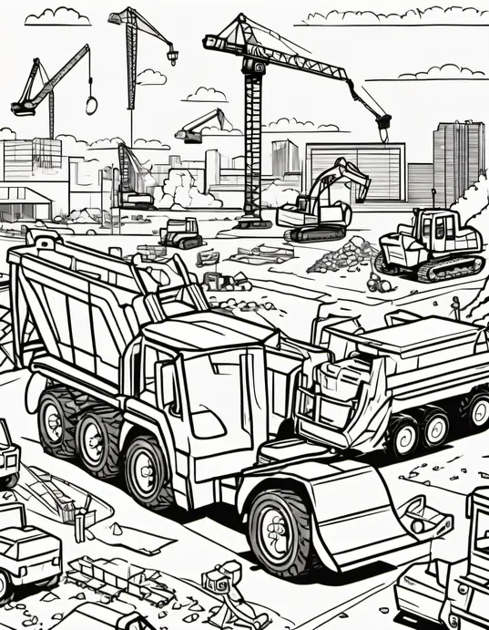 Exciting Construction Site Coloring Scene for Kids