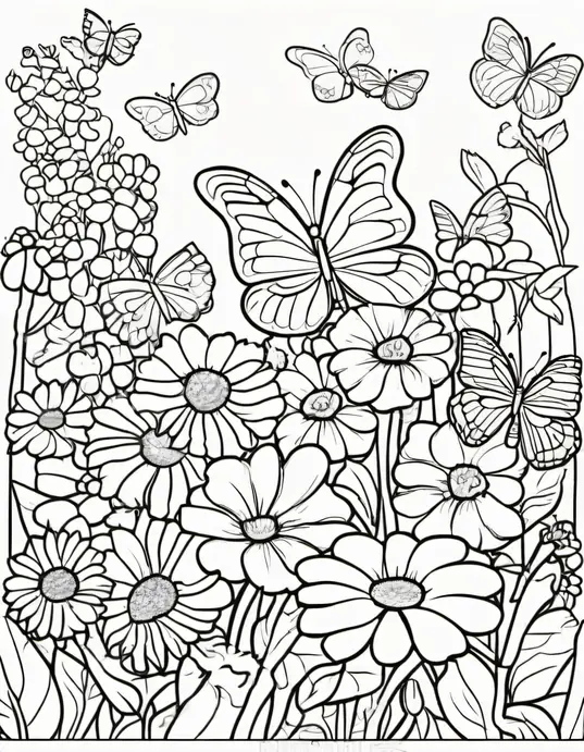 Butterfly Garden Coloring Page for Kids