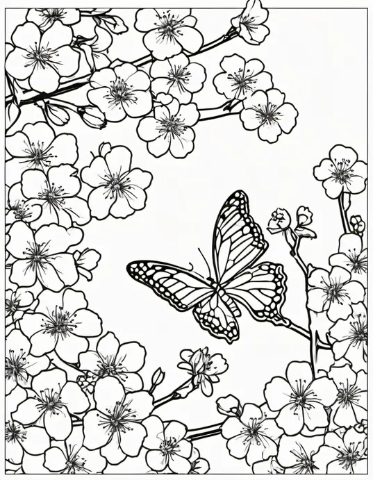 Blossom Butterfly Coloring Page Spring Delight