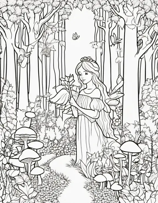 Magical Forest Fairy Coloring Scene for Kids