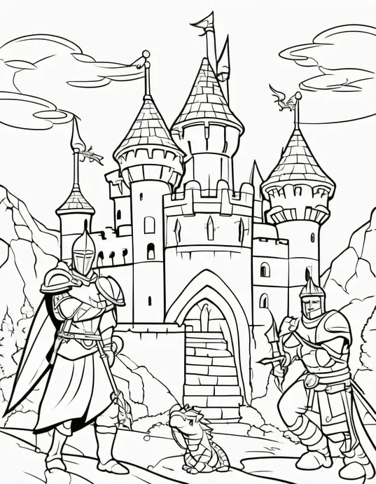 Medieval Castle Coloring Page: Dragon's Den Adventure