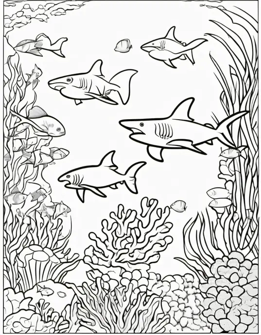 Colorful Coral Reef Shark Swim-Along Scene