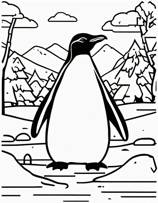 Pixely Penguin Playground Coloring Scene