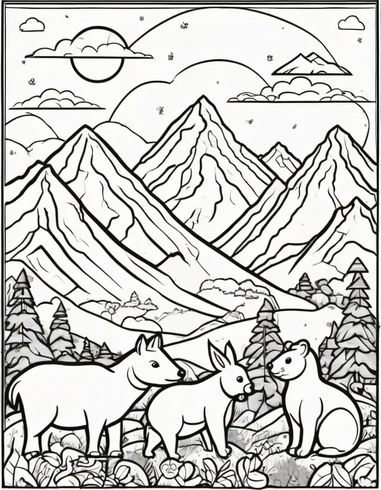 Colorful Alpine Animals Mountain Scene for Kids