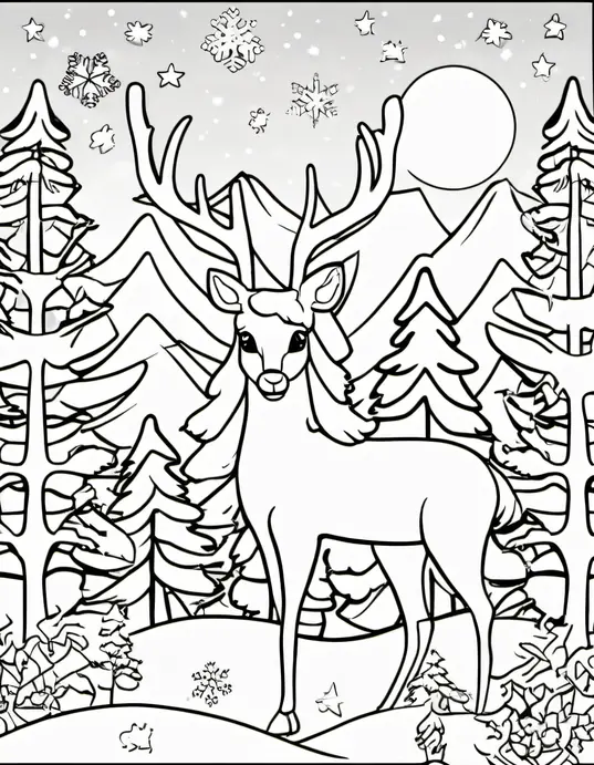 Snowflake Forest Coloring Page Winter Wonderland