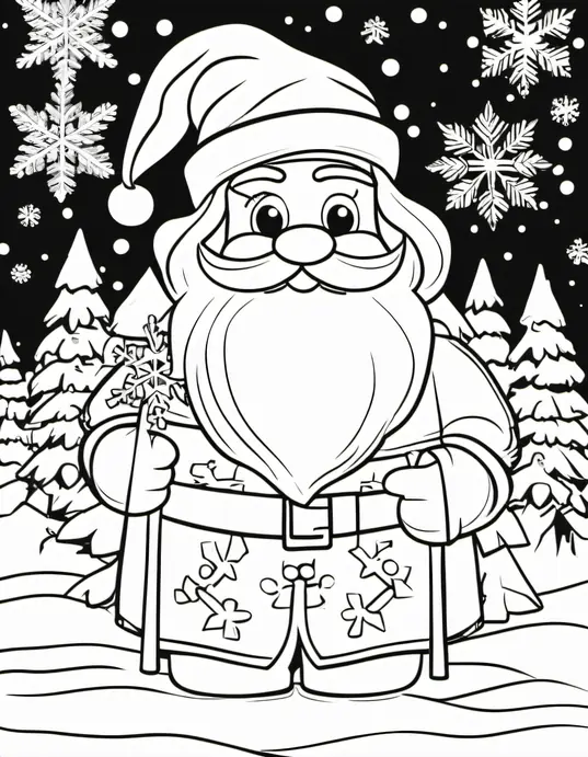 Santa's Jolly Snowflake Coloring Page