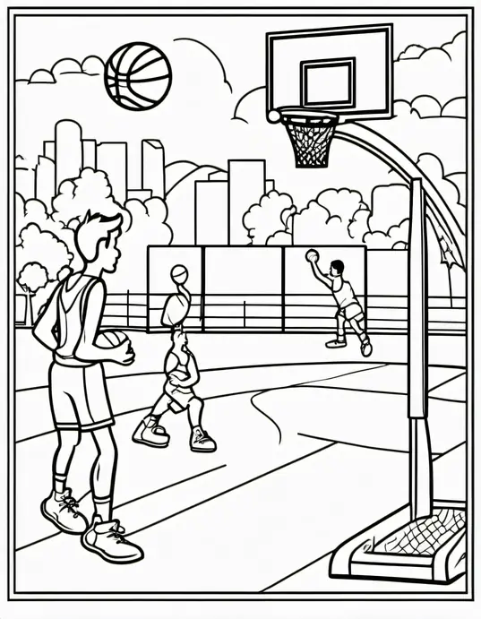 Color Basketball Players Playground Fun Day