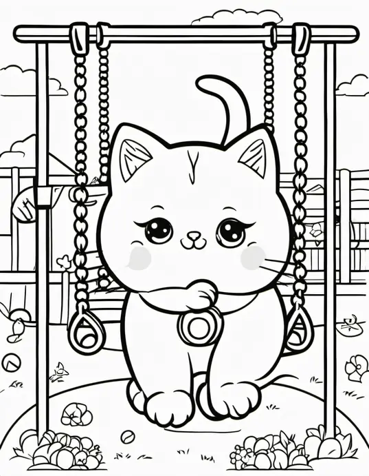 Color adorable kitten playground scene