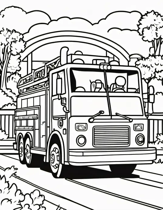 Color and Explore Fire Engine Playground Scene