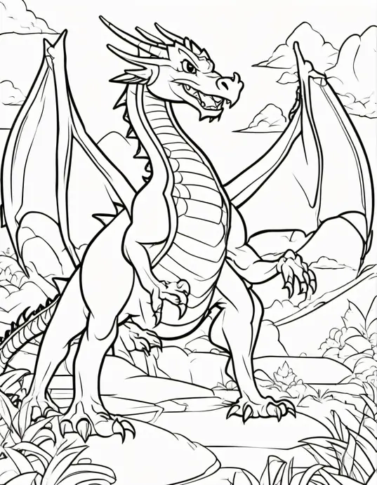 Anime-Inspired Dragon Coloring Page for Kids