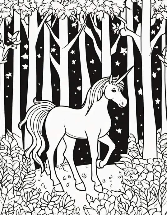 Magical Unicorn Forest Coloring Page