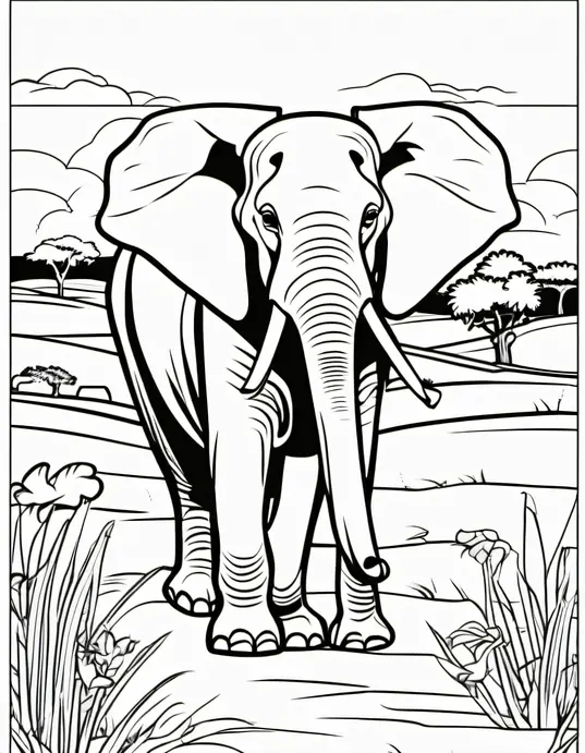 Colorful Savannah Elephant Scene for Kids