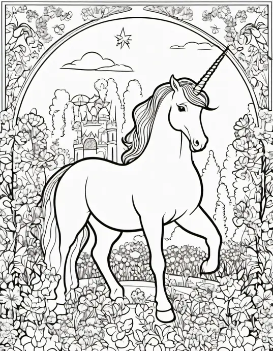 Enchanting Unicorn Garden Princess Coloring Page