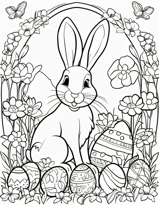 Easter Bunny's Spring Garden Coloring Page