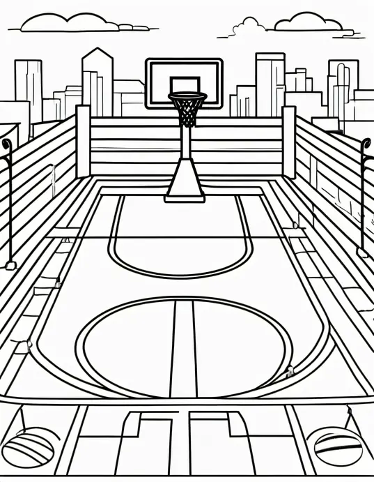 Color and Play: Sunny School Basketball Court