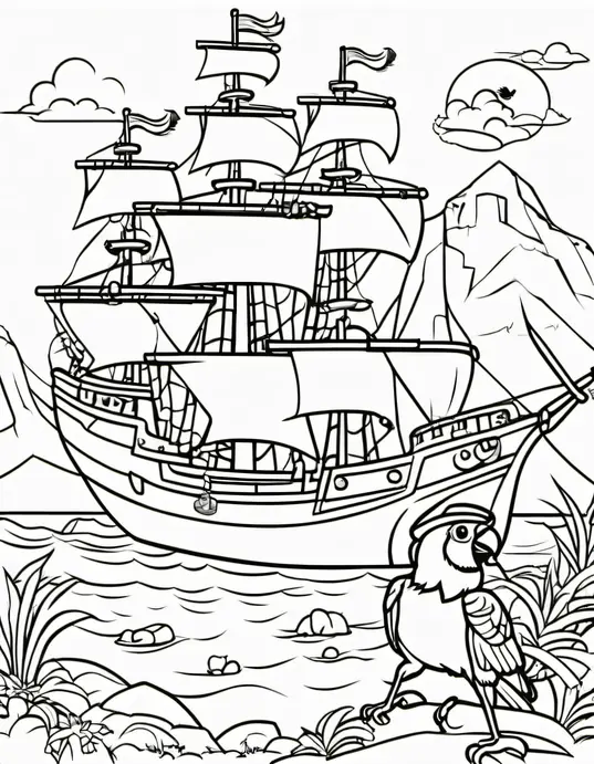 Pirate Treasure Island Coloring Page for Kids