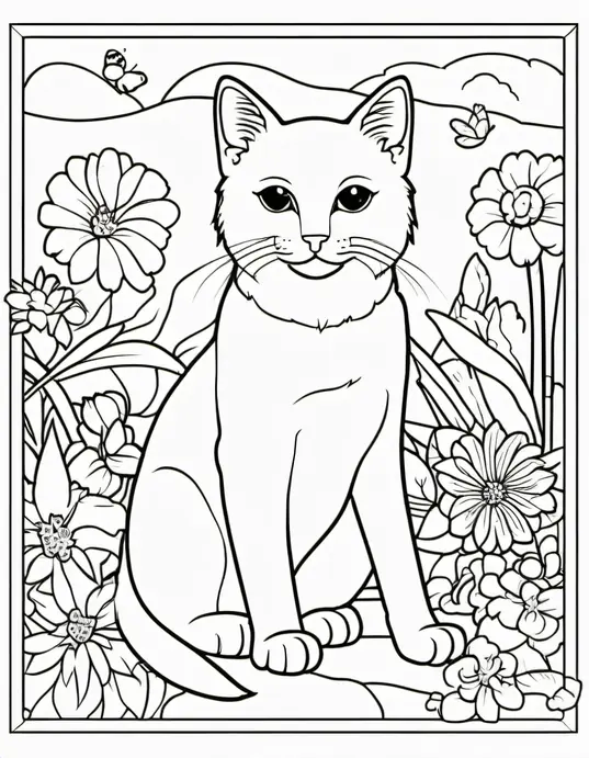 Colorful Kitten Garden Paradise Scene