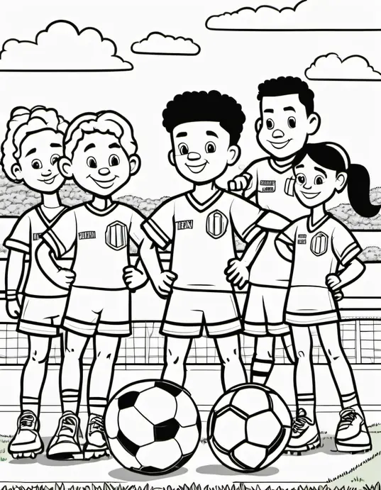 Soccer Players Coloring Page: Sunny Matchday Fun!