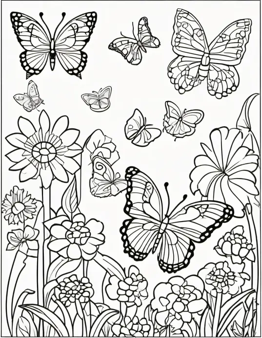 Butterfly Garden Coloring Page for Kids