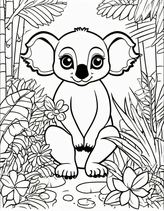 Colorful Jungle Babies: Playful Lemur and Tiny Elephant Scene
